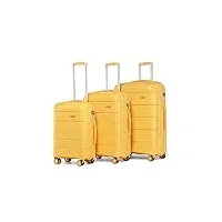 kono set de 3 valises 55cm/65cm/74cm rigide en polypropylène ensemble de bagages léger 4 roulettes avec serrure tsa (jaune, set of 3)
