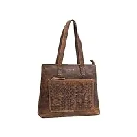 stilord 'theresa' stylé grand sac a main femme cuir tressé sac à bandoulière vintage sac cabas en cuir véritable, couleur:vinto - marron