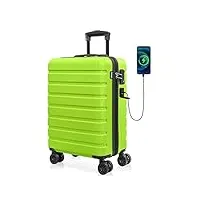 anyzip valise trolley cabine pc abs bagage à main avec usb et serrure tsa trolley rigide bagages cabine avec 4 roulettes (vert pomme,m)