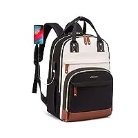 lovevook sac à dos ordinateur 15.6 pouces sac à dos loisir femme antivol college backpack pour fille voyage École travail, noir beige