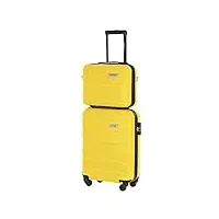 barrensset valise cabine + cosmetique malette | bagage à main | valise cabine 55x40x20cm 34l | cosmetique malette31x35x18cm 17l | matériau abs résistant | jaune