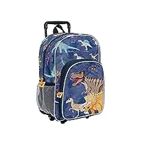 perletti sac a dos avec roues pour enfant ecole maternelle - petite cartable coloré imprimé dinosaures - sac de voyage bleu avec chariot détachable roulettes portable léger - cm 36x25x15 (dinosaure)