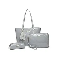 miss lulu sacs à main portés épaule femme à cosmétiques, sac cabas femme unique, sac à main avec portefeuille pu leather, cadeau tote bag pour cours de lycee, gris