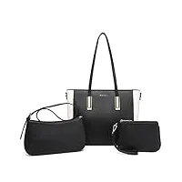 miss lulu mode sacs à main portés épaule femme - sac sacoche femmes - sac d'aisselles 3 pcs cabas tote hobo top handle bag sac croisé pochette (noir)