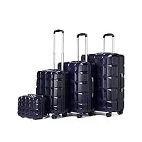 kono set de 4 valise rigide abs valise de voyage 54cm valise moyenne 62cm valise grande 72cm à roulettes et serrure tsa et trousse de toilette, marine