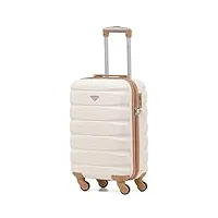 flight knight abs valise cabine compatible avec air france, hop! easyjet, ryanair et bien d'autres! bagage a main legere sac cabine avec 4 roues - 55x35x20cm (tsa) creme/marron