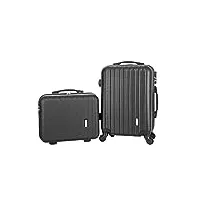 travel's | set de 2 bagages cabine assortis bari | lot de bagages avec 1 valise 4 roues et 1 valise underseat pour vols low cost | coloris noir