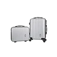 travel's | set de 2 bagages cabine assortis bari | lot de bagages avec 1 valise 4 roues et 1 valise underseat pour vols low cost | coloris gris argent