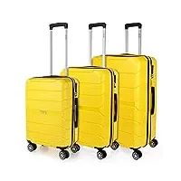 jaslen - set de valises rigides 4 roulettes - valise grande taille, valise soute avion, bagages pour voyages, lot de valises à roulette. fabriquées en pp matériau résistant 161400, jaune