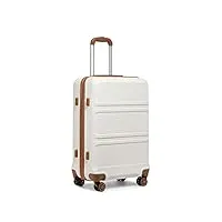 kono valise cabine rigide abs bagage à main 55cm ultra légère valises de voyage avec 4 roulettes et serrure tsa, blanc crème