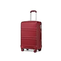 kono valise cabine rigide abs bagage à main 55cm ultra légère valises de voyage avec 4 roulettes et serrure tsa, bordeaux