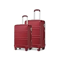 kono set de 2 valise rigide abs valise moyenne 65cm | valise grande taille 74cm à 4 roulettes et serrure tsa, bourgogne