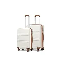 kono set de 2 valise rigide abs bagage cabine 55cm | valise moyenne 65cm à 4 roulettes et serrure tsa, blanc crème