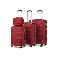 kono set de 4 valises rigide bagage cabine 55cm + valise moyenne 65cm + valise grande 74cm avec 4 roulettes et serrure tsa + vanity case, bourgogne