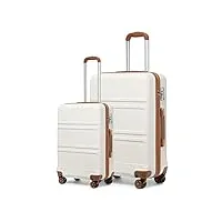 kono set de 2 valise rigide abs bagage cabine 55cm | valise grande taille 74cm à 4 roulettes et serrure tsa, blanc crème