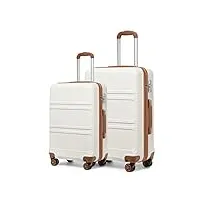 kono set de 2 valise rigide abs valise moyenne 65cm | valise grande taille 74cm à 4 roulettes et serrure tsa, blanc crème