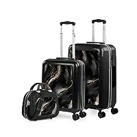 itaca - set valise rigide, lot de valises soute avion 4 roulettes - sets de bagages, valise à roulette en soldes pour voyages. lot valise: ensemble pour voyages élégants 703100b, lave noire
