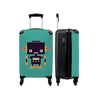 noboringsuitcases.com® valise garcon enfant cadeau roulette valise cabine sac voyage robot - vert - coloriage - 55x35x20cm