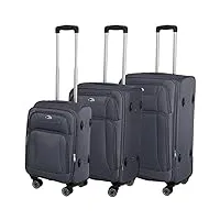 invida glüückskind lot de 3 valises en tissu à roulettes, gris, set, mallette en tissu