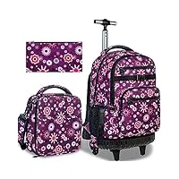 lot de 3 sacs à dos à roulettes pour homme et femme, 48,3 cm, sac à dos à roulettes, violet, 19 inches, sacs à dos de voyage