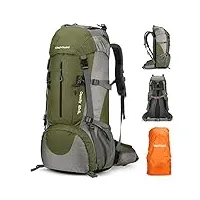king'sguard sac à dos de randonnée de 50 l avec housse de pluie - léger - imperméable - sans cadre, vert militaire, 50l, sacs à dos de voyage