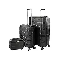 jaslen - set de valises rigides 4 roulettes - valise grande taille, valise soute avion, bagages pour voyages, lot de valises à roulette. fabriquées en pp matériau résistant 161317b, noir