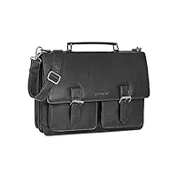stilord 'amandus' porte-documents grand cuir sac d'enseignant sac d'ordinateur portable sac d'épaule sac d'affaires sac en cuir sac d'école vintage cuir véritable, couleur:noir