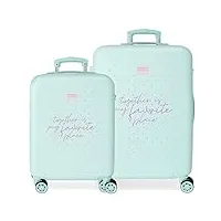 movom my favorite place set de valises bleu 55/65 cms abs rigide serrure latérale à combinaison 91l 6 kgs 4 doubles roues bagage à main