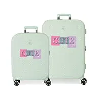 enso cute girl vert valise set 55/70 cm abs rigide fermeture tsa intégrée 116l 7.54 kg 4 double roues bagage à main