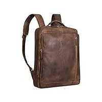 stilord 'kaleb' sac à dos antivol ordinateur cuir sac à dos d'affaires grand backpack avec compartiment pour laptop 15 pouces vintage en cuir véritable, couleur:marron moyen
