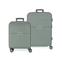 pepe jeans accent vert valise set 55/70 cm abs rigide fermeture tsa intégrée 116l 7.54 kg 4 double roues bagage à main