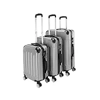 lot de 3 valises à roulettes 3 en 1 20", 24" et 28" légères en abs, étui rigide avec 4 roulettes, serrure à combinaison et poignée extensible, lot de 3 valises de qualité supérieure, gris