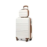 kono set de 2 valises de voyage rigide bagage cabine à main 55cm légere à 4 roulettes avec serrure tsa + portable vanity case (blanc crème)