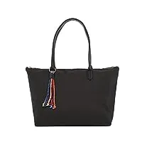 flora & co grand sac cabas femme nylon imperméable avec frange - sac a main fourre-tout taille xl - sac shopping lycée volumineux - souple léger - noir