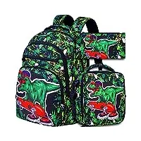 txhvo lot de 3 sacs à dos avec boîte à déjeuner, motif dinosaure, pour garçons, enfants, adolescents, 43,2 cm
