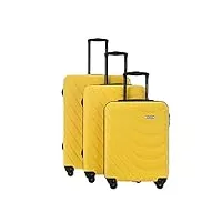 barrens set de 3 valises | cabine 34l 55x39x20cm | moyenne 63l 67x46x26cm | grande 96l 77x51x230cm | abs | serrure à chiffrement | bagages à main et bagages enregistrés | jaune