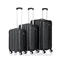 leadzm lot de 3 valises trolley valise abs et alliage d'aluminium 20/24/28 pouces (noir)