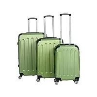 invida glüückskind valise de luxe à roulettes en abs en 6 couleurs et unique ou en kit au choix, vert, 3.tlg set, mallette rigide avec double roulettes