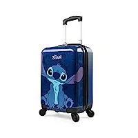 disney petite valise à roulette enfant fille, valise stitch, valise minnie, carry on luggage, valises rigides 4 roulettes, valise cabine 49x33x22 cm (bleu foncé stitch)
