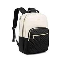 lovevook sac à dos ordinateur portable 15,6 pouces femme, sac ados voyage ordi feminin pc backpack pour collège affaire travail, beige noir