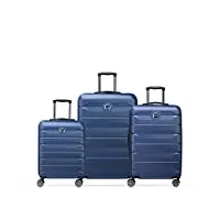 delsey paris - air armour - set de 3 valises rigides 55cm/ 68cm/ 77cm - bleu nuit