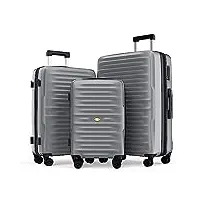 mgob valises cabine extensible trolley rigide sets de bagages 4 roulettes doubles pivotantes et serrure tsa, argenté
