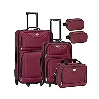 juskys trolley ensemble de valises 5 pièces - 60 et 34 litres, 2 roues, coque souple, tissu hydrofuge, légères, bagage à main - valises couleur bordeaux
