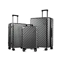 luggex set de valise trolley 3 pièces à 4 roulettes - valise à coque rigide extensible en polycarbonate avec serrure tsa, set de valise pour voyager sans effort, s-m-l (noir)