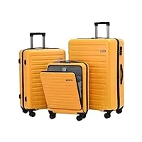 tydeckare set de bagages 20/24/28", bagage à main 20" avec poche avant pour ordinateur portable 34l (55x39x20cm), 24" 65l, valise rigide 28" 101l, serrure tsa, orange
