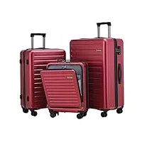 tydeckare set de bagages 20/24/28", bagage à main 20" avec poche avant pour ordinateur portable 34l (55x39x20cm), 24" 65l, valise rigide 28" 101l, serrure tsa, bordeaux