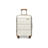 kono valise cabine 55cm bagage à main rigide en polypropylène légere à 4 roulettes avec serrure tsa intégré 40l, blanc crème