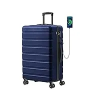 anyzip valise trolley cabine pc abs avec usb et serrure tsa trolley rigide bagages cabine avec 4 roulettes (bleu foncé,xl)
