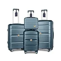 sea choice set de bagages rigide ensemble de bagages trolley voyage léger m-l-xl con vanity lot de 4 valises polypropylène résistant set 4pcs con 4 doubles roues serrure tsa ykk zipper,bleu sarcelle