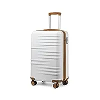 british traveller valise cabine bagages cabine, valise rigide trolley ultra légère en abs+pc, valise de voyage avec roulettes 4x360 degrés et serrure tsa, 54x36.5x21.5 cm (blanc)